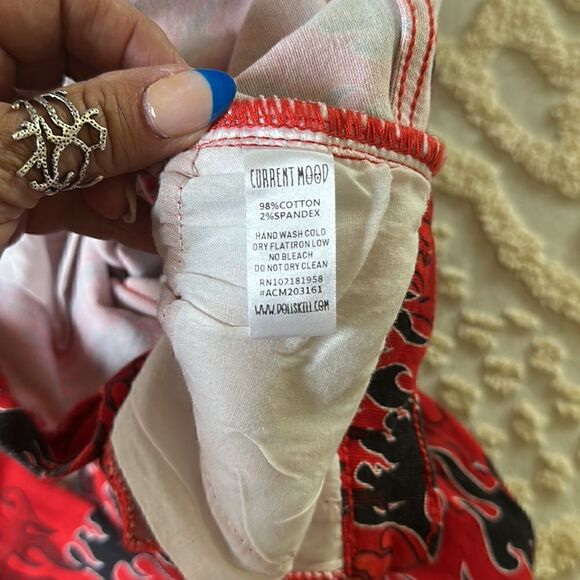 Current Mood Dolls Kill Flame Jeans Cotton Black Red Size XS Spandex - Picture 7 of 11